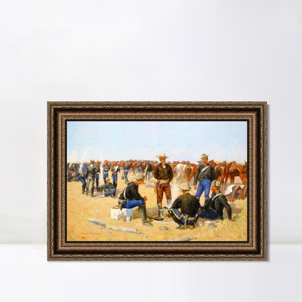 INVIN ART Framed Canvas Art Giclee Print A Cavalrymans Breakfast on the Plains, 1892 by Frederic Remington Wall Art Living Room Home Office Decorations