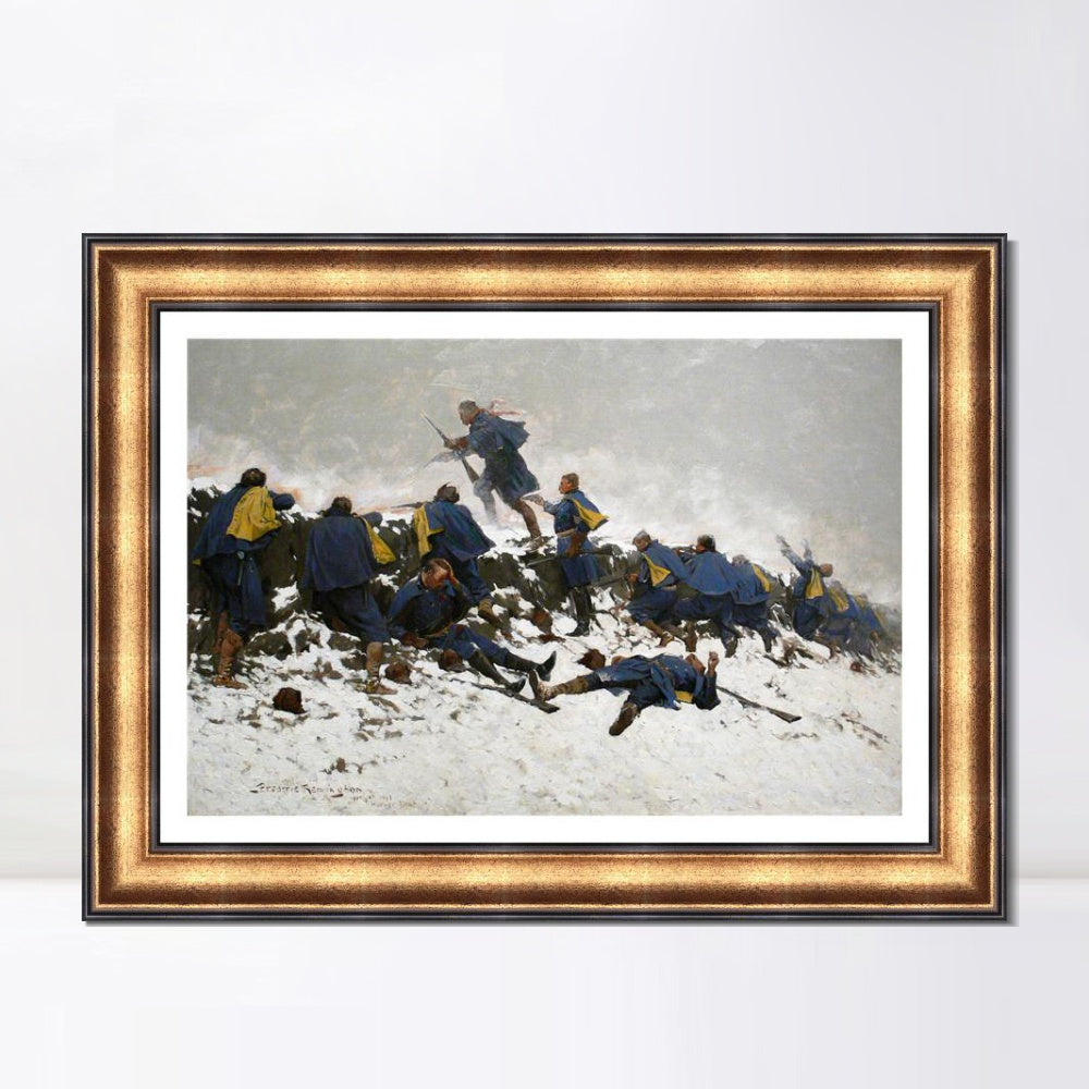 INVIN ART Framed Canvas Art Giclee Print Through the Smoke Sprang the Daring Soldier, 1897 by Frederic Remington