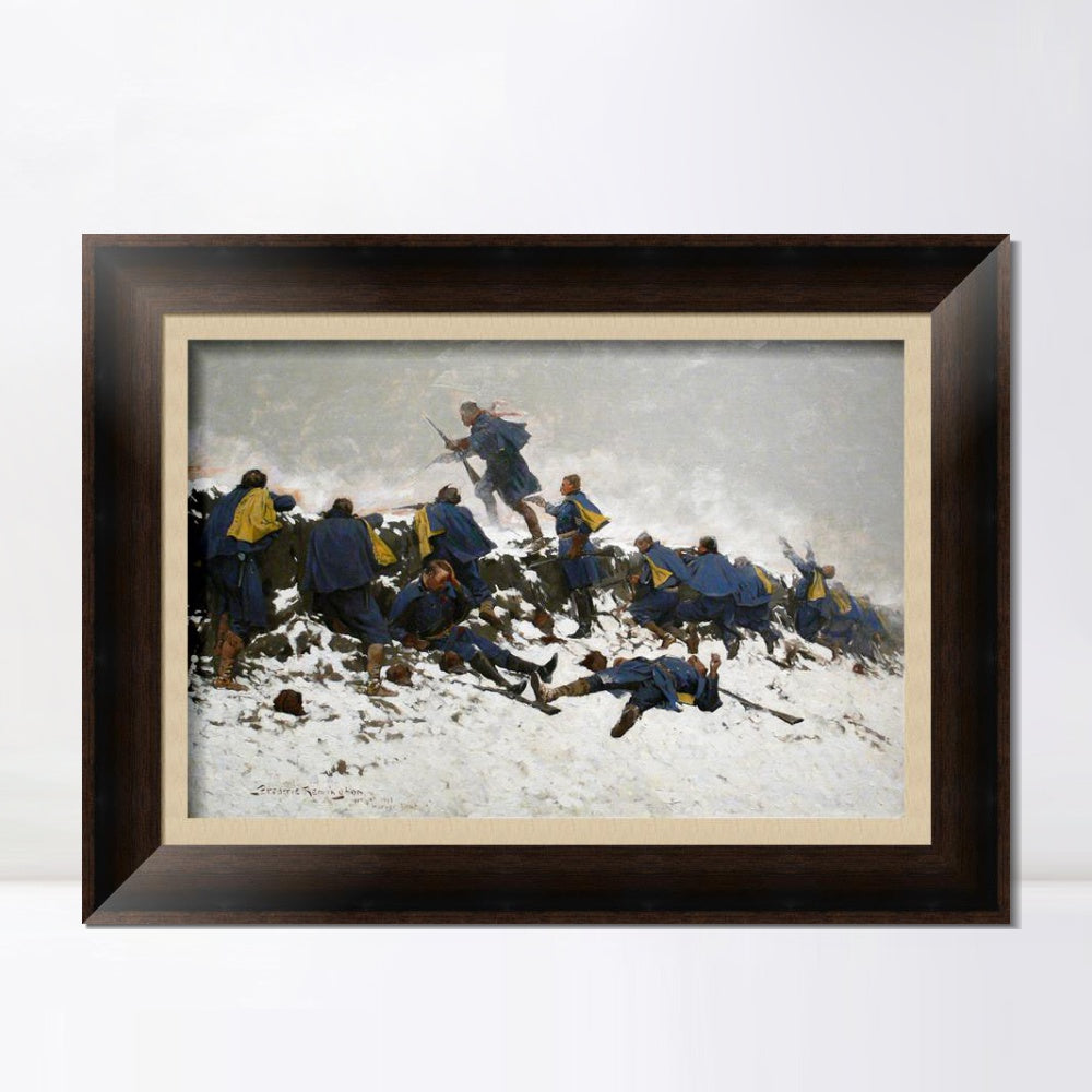 INVIN ART Framed Canvas Art Giclee Print Through the Smoke Sprang the Daring Soldier, 1897 by Frederic Remington