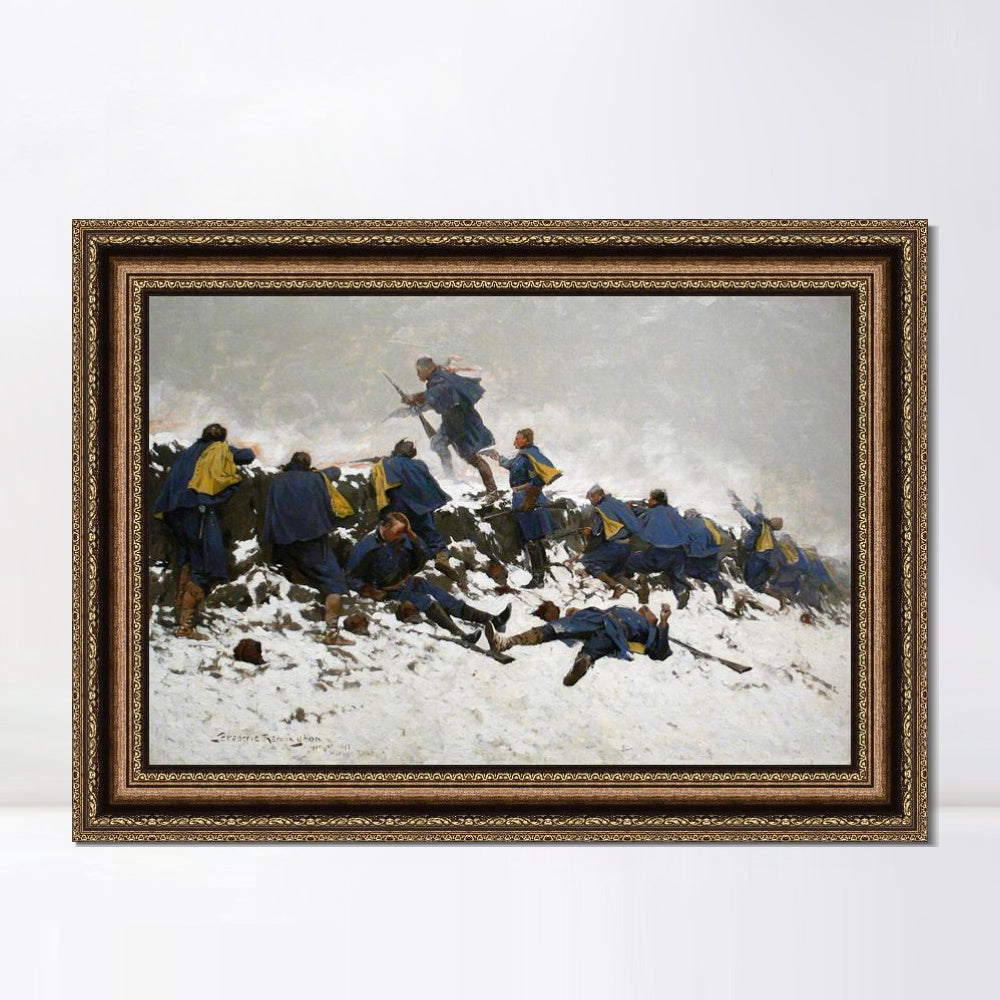 INVIN ART Framed Canvas Art Giclee Print Through the Smoke Sprang the Daring Soldier, 1897 by Frederic Remington
