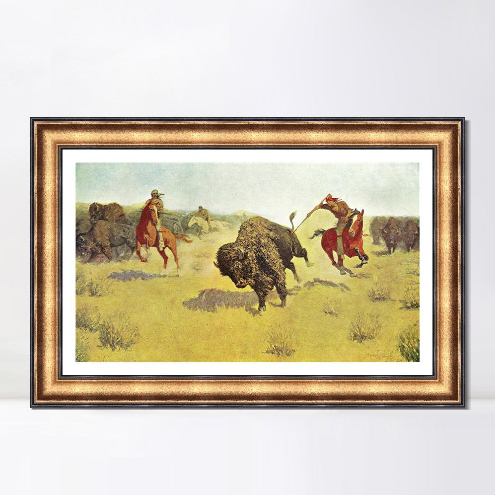 INVIN ART Framed Canvas Art Giclee Print Buffalo Runners by Frederic Remington Wall Art