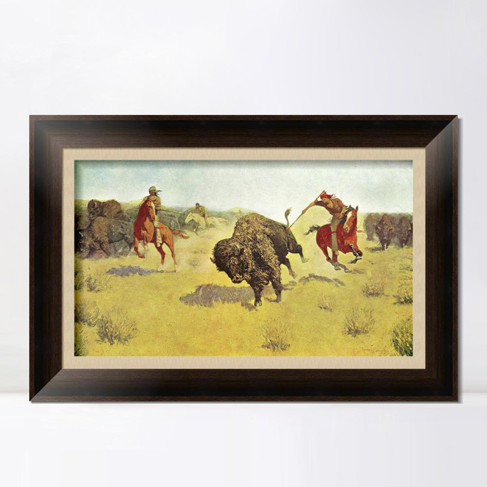 INVIN ART Framed Canvas Art Giclee Print Buffalo Runners by Frederic Remington Wall Art