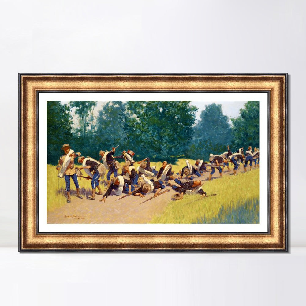 INVIN ART Framed Canvas Art Giclee Print The Scream of Shrapnel at San Juan Hill by Frederic Remington Wall Art