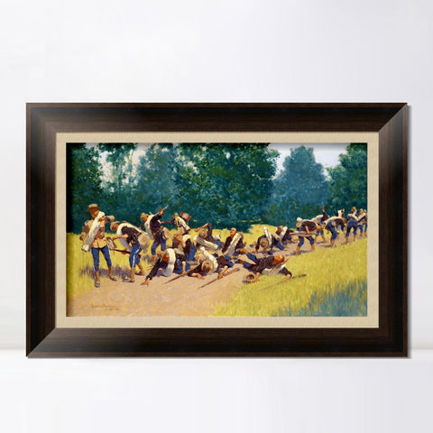 INVIN ART Framed Canvas Art Giclee Print The Scream of Shrapnel at San Juan Hill by Frederic Remington Wall Art Living Room Home Office Decorations