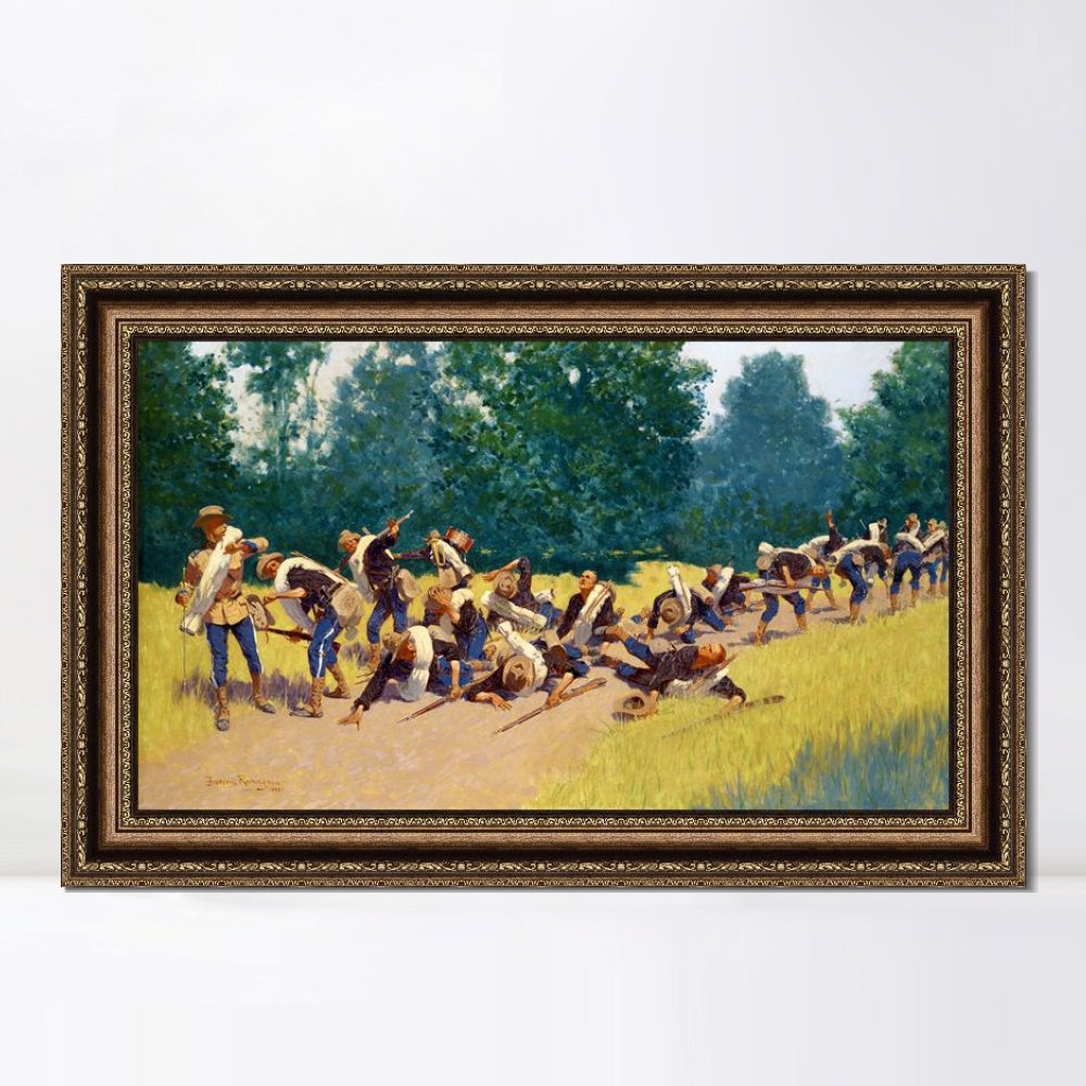 INVIN ART Framed Canvas Art Giclee Print The Scream of Shrapnel at San Juan Hill by Frederic Remington Wall Art