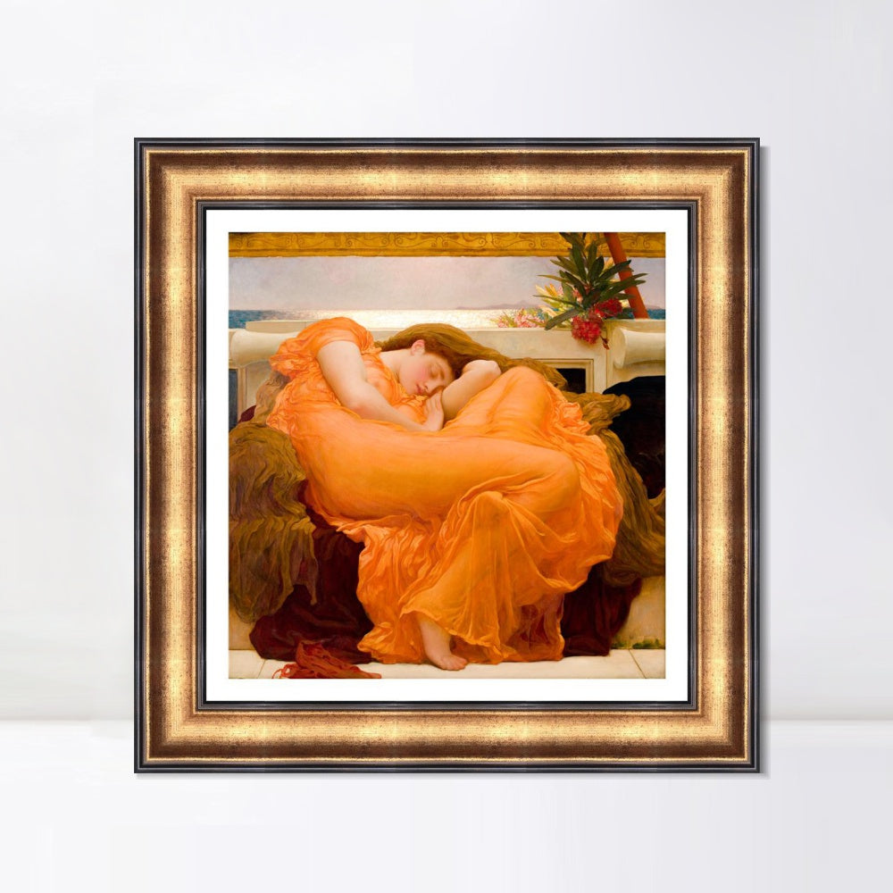 INVIN ART Framed Canvas Art Giclee Print Flaming June by Lord Frederick Leighton Wall Art