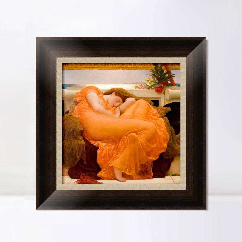 INVIN ART Framed Canvas Art Giclee Print Flaming June by Lord Frederick Leighton Wall Art