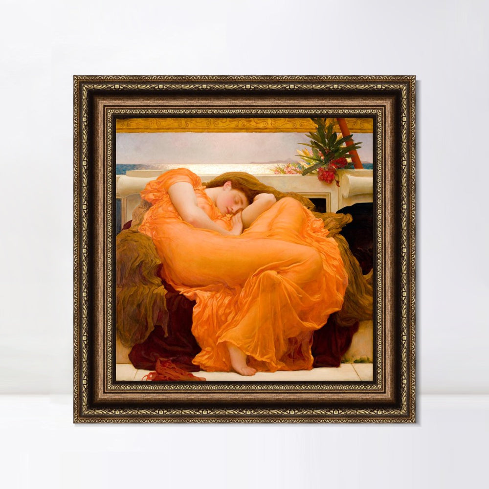 INVIN ART Framed Canvas Art Giclee Print Flaming June by Lord Frederick Leighton Wall Art