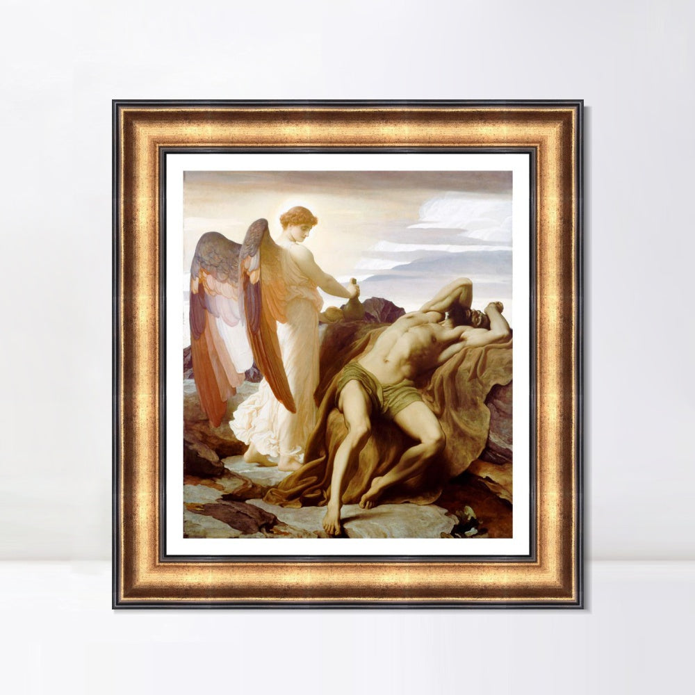 INVIN ART Framed Canvas Art Giclee Print Elijah in The Wilderness by Lord Frederick Leighton Wall Art