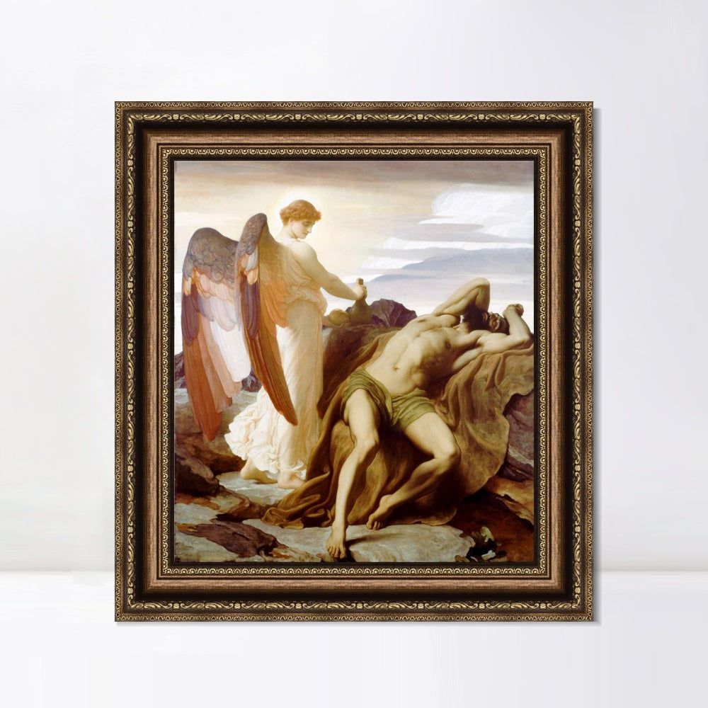 INVIN ART Framed Canvas Art Giclee Print Elijah in The Wilderness by Lord Frederick Leighton Wall Art