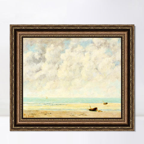 INVIN ART Framed Canvas Art Giclee Print The Calm Sea by Gustave Courbet Wall Art Living Room Home Office Decorations