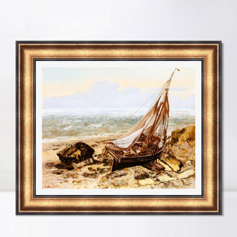 INVIN ART Framed Canvas Art Giclee Print The Fishing Boat 1865 by Gustave Courbet Wall Art Living Room Home Office Decorations