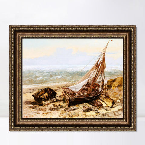 INVIN ART Framed Canvas Art Giclee Print The Fishing Boat 1865 by Gustave Courbet Wall Art Living Room Home Office Decorations