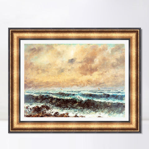 INVIN ART Framed Canvas Art Giclee Print Autumn Sea, 1867 by Gustave Courbet Wall Art Living Room Home Office Decorations