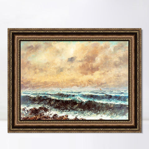 INVIN ART Framed Canvas Art Giclee Print Autumn Sea, 1867 by Gustave Courbet Wall Art Living Room Home Office Decorations