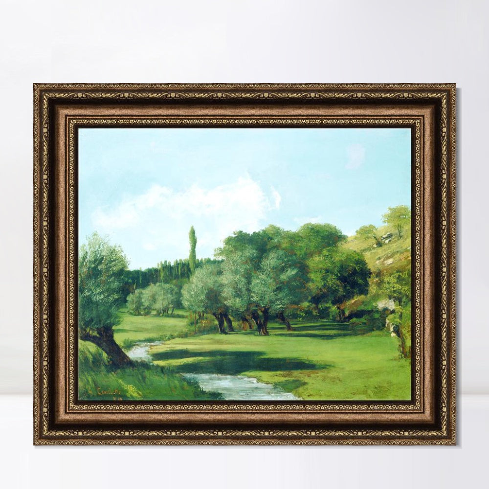 INVIN ART Framed Canvas Art Giclee Print La Bretonnerie in the Department of Indre by Gustave Courbet Wall Art