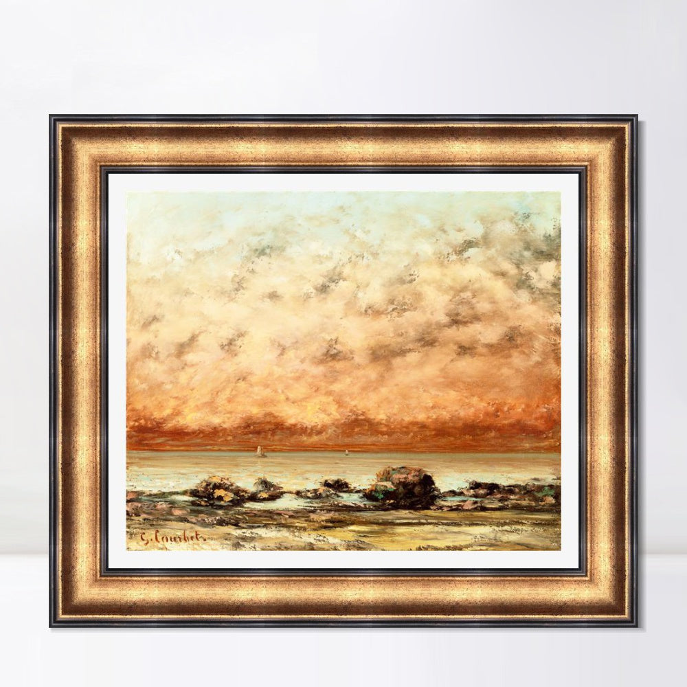 INVIN ART Framed Canvas Art Giclee Print The Black Rocks at Trouville by Gustave Courbet Wall Art