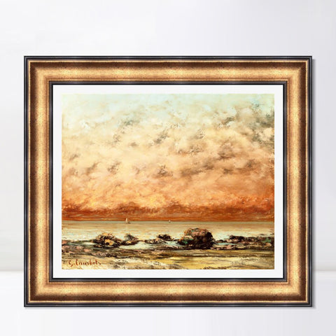 INVIN ART Framed Canvas Art Giclee Print The Black Rocks at Trouville by Gustave Courbet Wall Art Living Room Home Office Decorations
