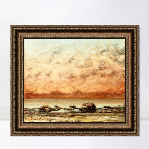 INVIN ART Framed Canvas Art Giclee Print The Black Rocks at Trouville by Gustave Courbet Wall Art Living Room Home Office Decorations