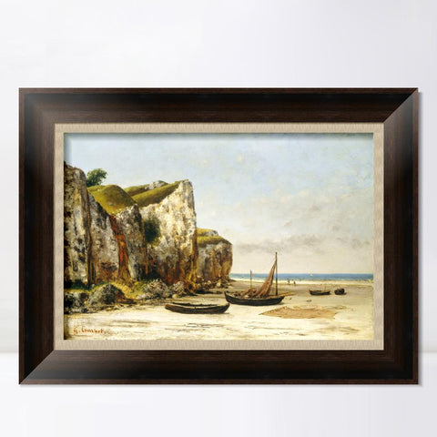 INVIN ART Framed Canvas Art Giclee Print Beach in Normandy by Gustave Courbet Wall Art Living Room Home Office Decorations(European Retro Golden Frame with Mat,28"x40")