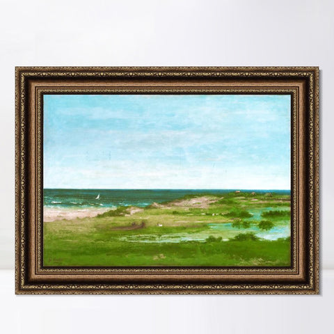 INVIN ART Framed Canvas Art Giclee Print Coast Scene, 1854 by Gustave Courbet Wall Art Living Room Home Office Decorations