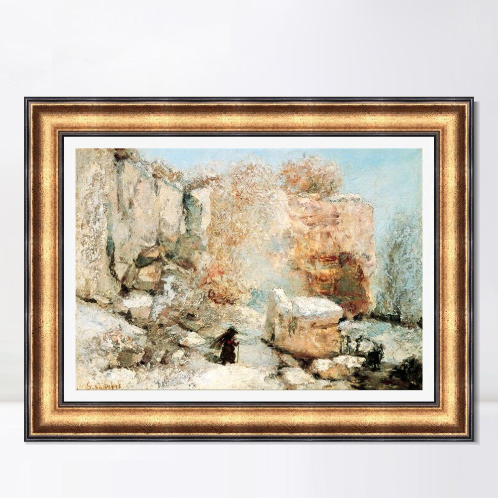 INVIN ART Framed Canvas Art Giclee Print Snow Effect in a Quarry by Gustave Courbet Wall Art
