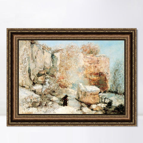 INVIN ART Framed Canvas Art Giclee Print Snow Effect in a Quarry by Gustave Courbet Wall Art Living Room Home Office Decorations