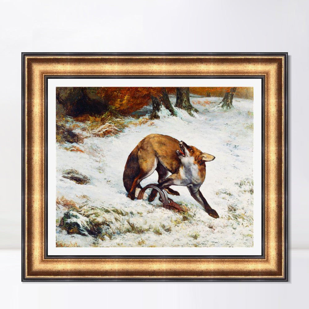 INVIN ART Framed Canvas Art Giclee Print Fox Caught in a Trap by Gustave Courbet Wall Art