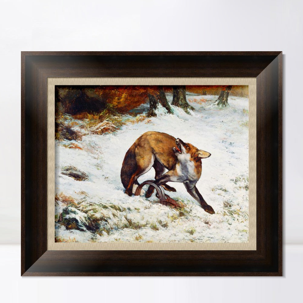 INVIN ART Framed Canvas Art Giclee Print Fox Caught in a Trap by Gustave Courbet Wall Art