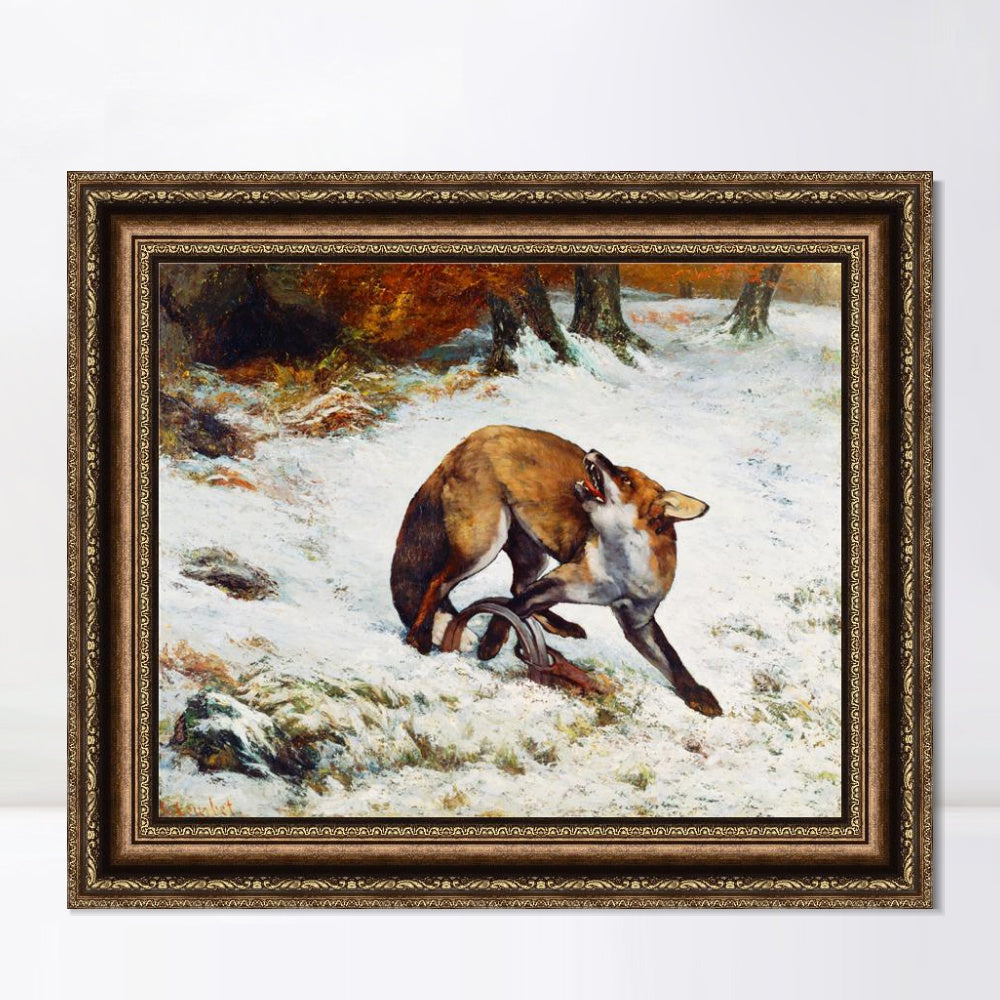 INVIN ART Framed Canvas Art Giclee Print Fox Caught in a Trap by Gustave Courbet Wall Art