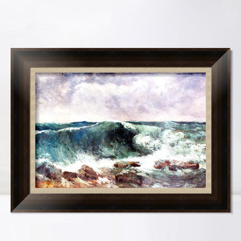 INVIN ART Framed Canvas Art Giclee Print The Wave 1869 by Gustave Courbet Wall Art Living Room Home Office Decorations