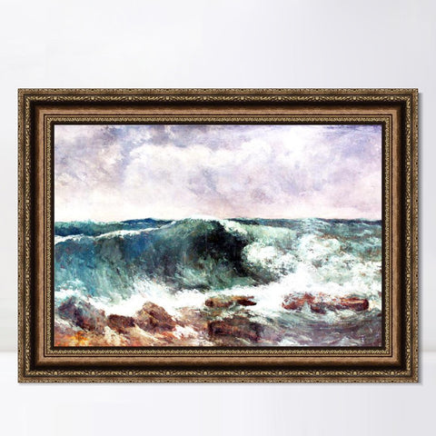 INVIN ART Framed Canvas Art Giclee Print The Wave 1869 by Gustave Courbet Wall Art Living Room Home Office Decorations
