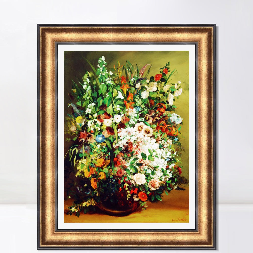 INVIN ART Framed Canvas Art Giclee Print vase fleurs by Gustave Courbet Wall Art