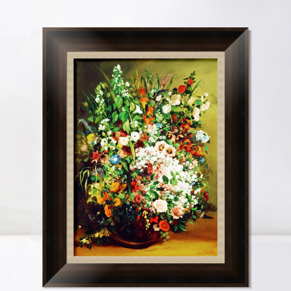 INVIN ART Framed Canvas Art Giclee Print vase fleurs by Gustave Courbet Wall Art