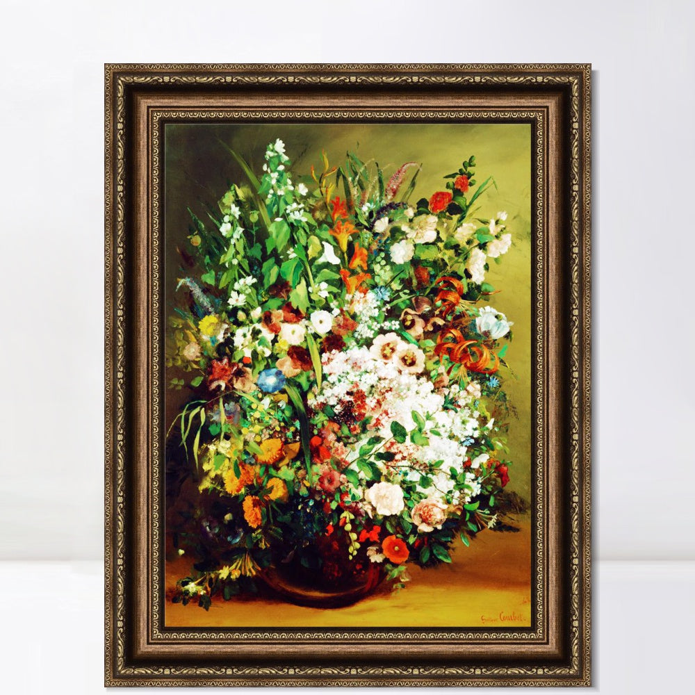 INVIN ART Framed Canvas Art Giclee Print vase fleurs by Gustave Courbet Wall Art