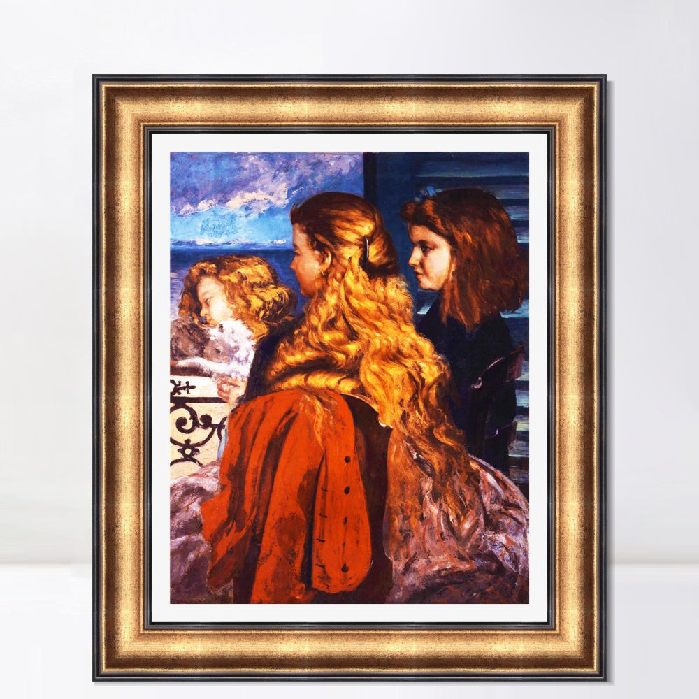 INVIN ART Framed Canvas Art Giclee Print Jeunes Anglaises by Gustave Courbet Wall Art