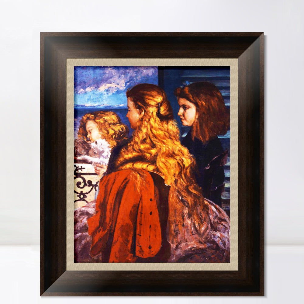 INVIN ART Framed Canvas Art Giclee Print Jeunes Anglaises by Gustave Courbet Wall Art