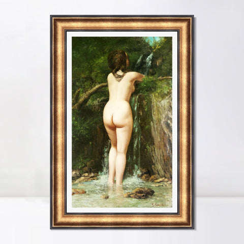 INVIN ART Framed Canvas Art Giclee Print La sorgente (1862) by Gustave Courbet Wall Art Living Room Home Office Decorations