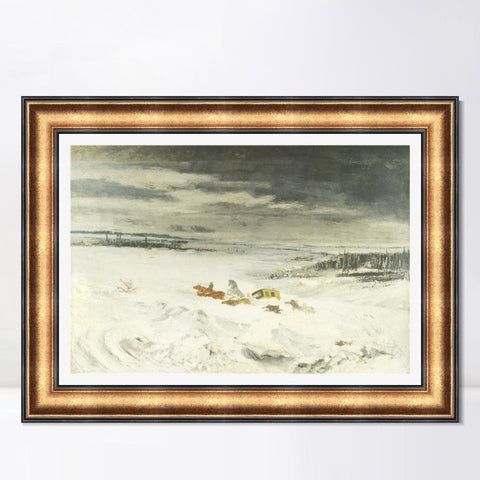 INVIN ART Framed Canvas Art Giclee Print The Diligence in the Snow, 1860 by Gustave Courbet Wall Art Living Room Home Office Decorations