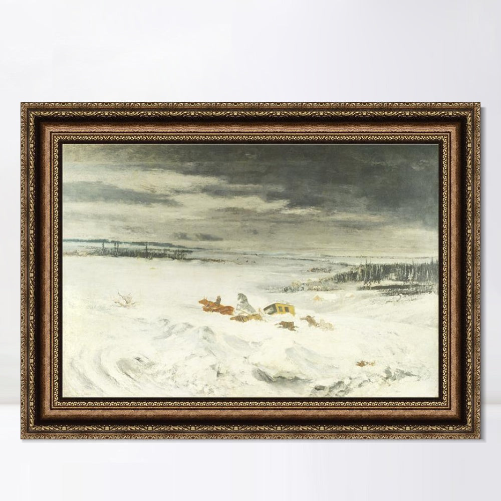 INVIN ART Framed Canvas Art Giclee Print The Diligence in the Snow, 1860 by Gustave Courbet Wall Art