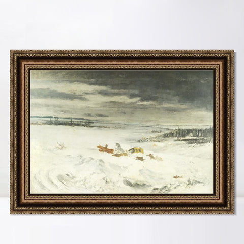 INVIN ART Framed Canvas Art Giclee Print The Diligence in the Snow, 1860 by Gustave Courbet Wall Art Living Room Home Office Decorations