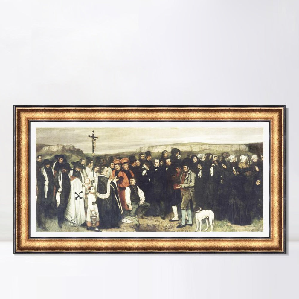 INVIN ART Framed Canvas Art Giclee Print Burial at Ornans by Gustave Courbet Wall Art
