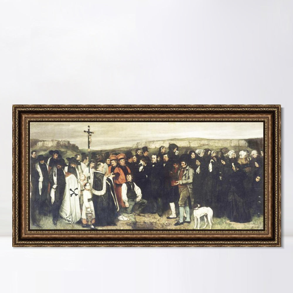 INVIN ART Framed Canvas Art Giclee Print Burial at Ornans by Gustave Courbet Wall Art