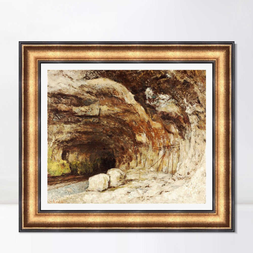 INVIN ART Framed Canvas Art Giclee Print Grotto of Sarrazine near Nans sous Sainte Anne by Gustave Courbet Wall Art (Vintage Embossed Gold frame,24"x24")