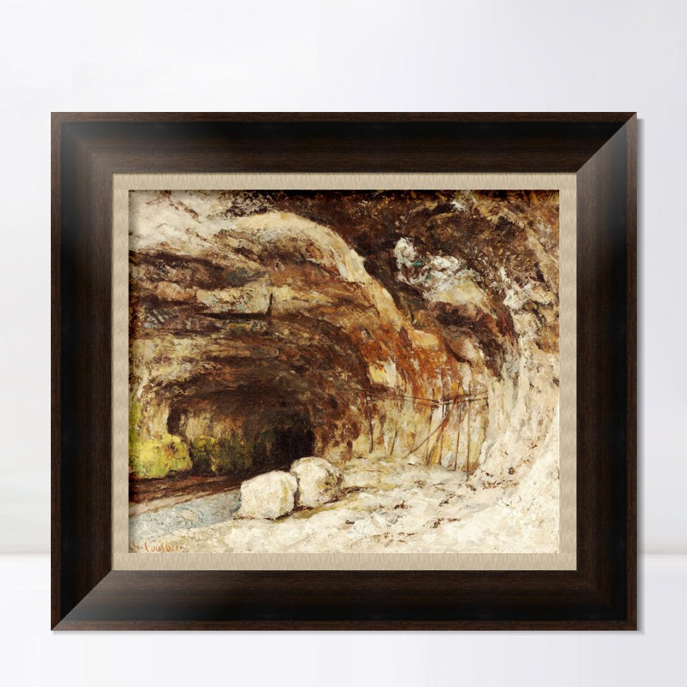 INVIN ART Framed Canvas Art Giclee Print Grotto of Sarrazine near Nans sous Sainte Anne by Gustave Courbet Wall Art (Vintage Embossed Gold frame,24"x24")