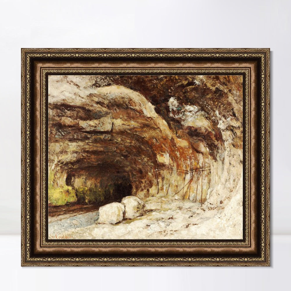 INVIN ART Framed Canvas Art Giclee Print Grotto of Sarrazine near Nans sous Sainte Anne by Gustave Courbet Wall Art (Vintage Embossed Gold frame,24"x24")