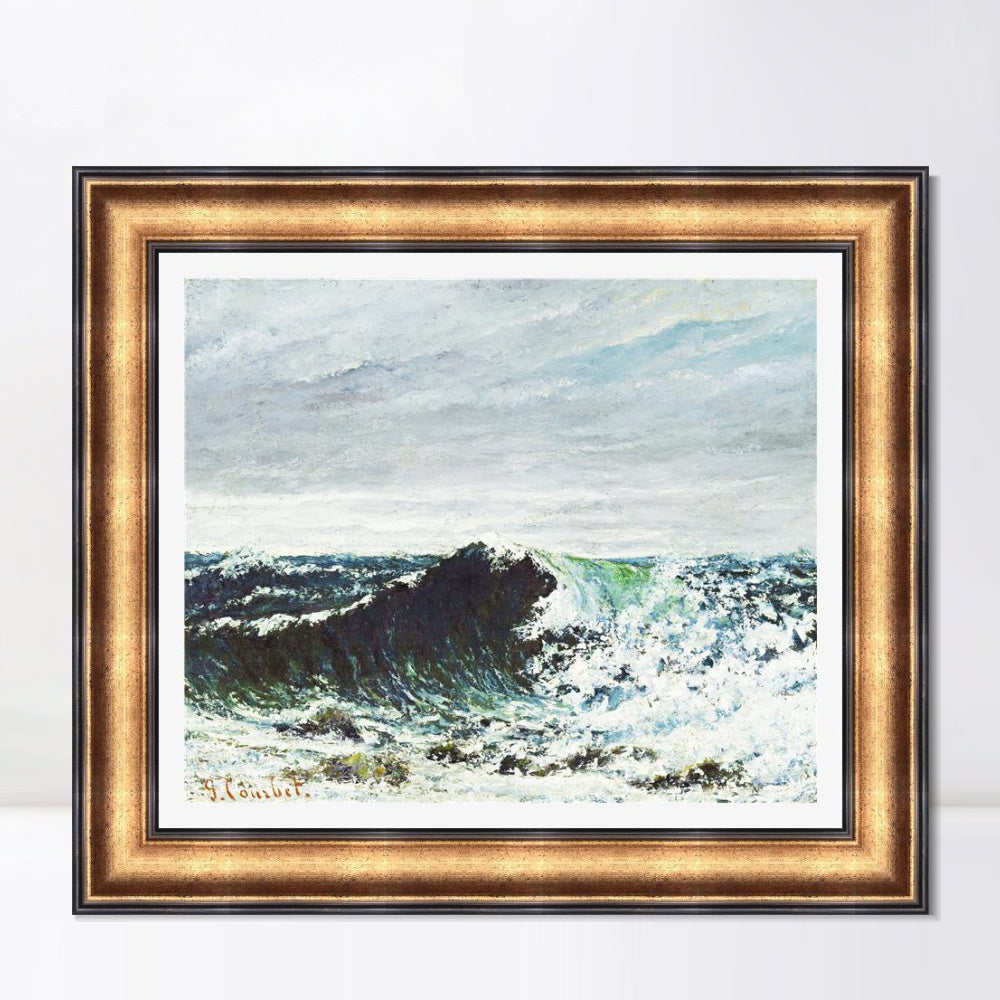 INVIN ART Framed Canvas Art Giclee Print The Wave by Gustave Courbet Wall Art