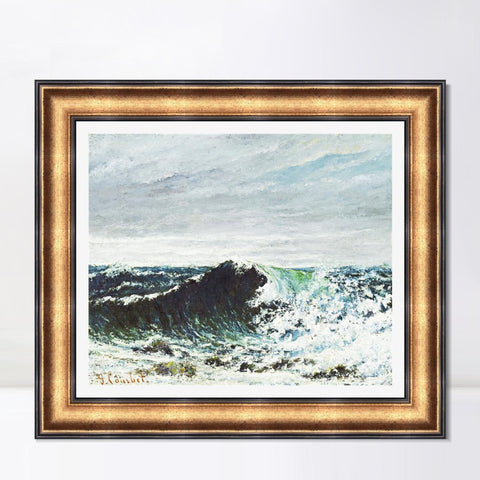 INVIN ART Framed Canvas Art Giclee Print The Wave by Gustave Courbet Wall Art Living Room Home Office Decorations