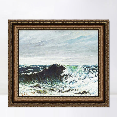 INVIN ART Framed Canvas Art Giclee Print The Wave by Gustave Courbet Wall Art Living Room Home Office Decorations