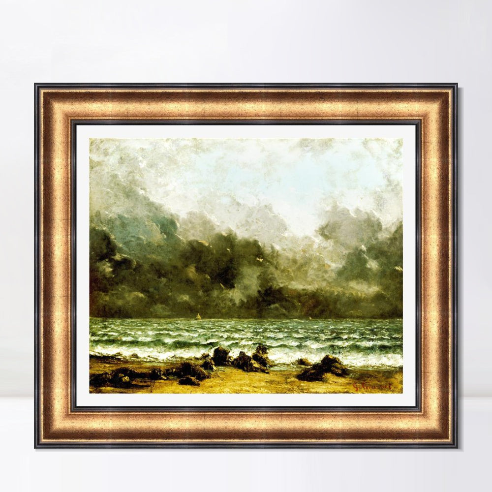 INVIN ART Framed Canvas Art Giclee Print The Sea by Gustave Courbet Wall Art